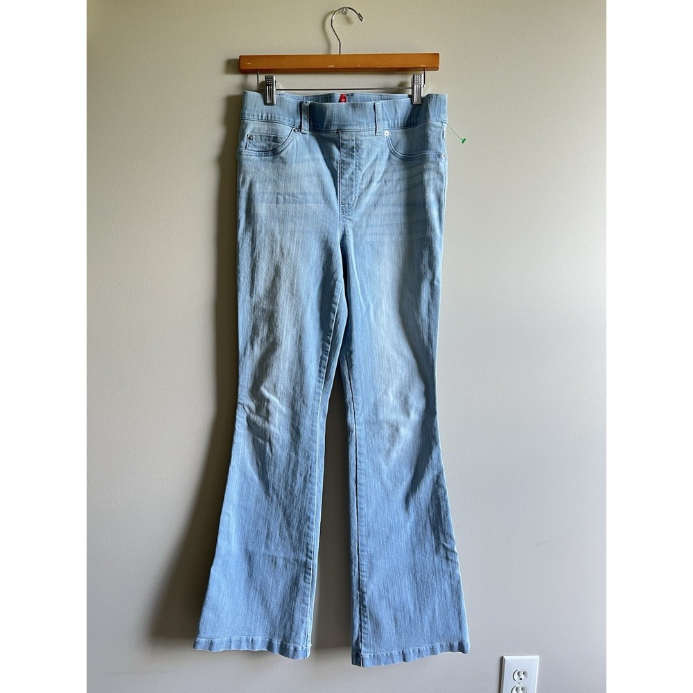 SPANX Stretch Retro Jeans Medium Flare Leg Light Wash Blue Denim Pull-On